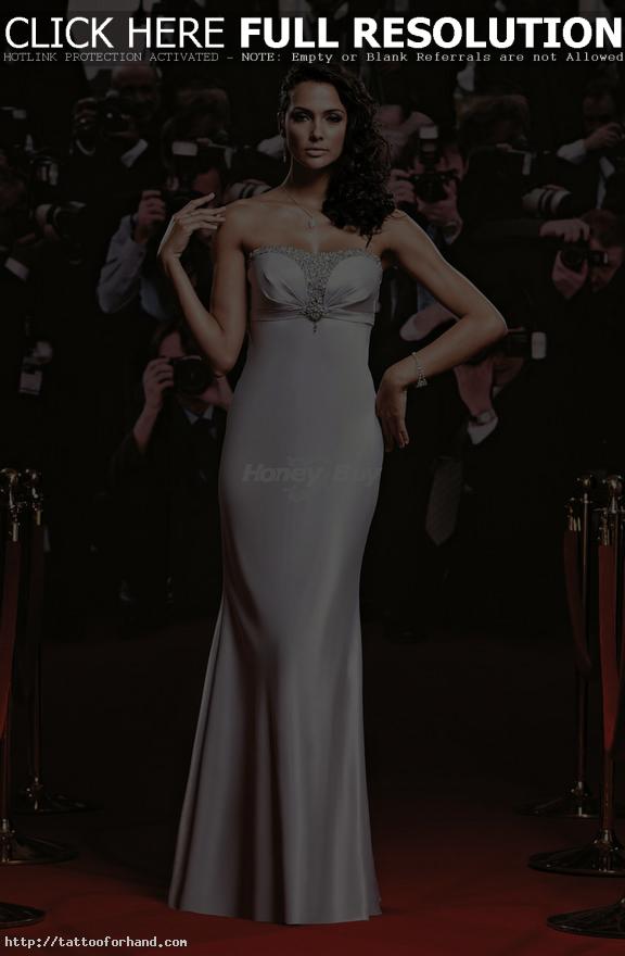 Silver Sheath Handmade Beaded Elegant Prom Dresses 2013