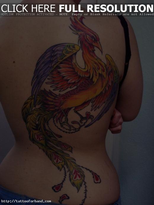 Woman Phoenix Tattoo on Back