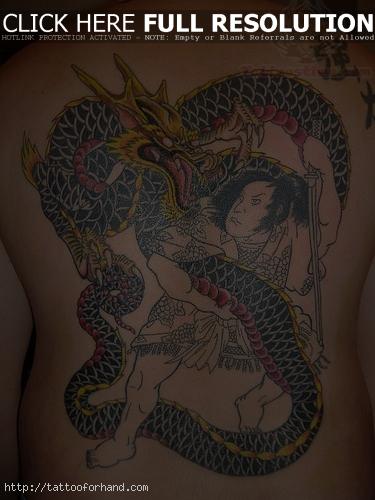 Samurai and Snake Tattoo On Back