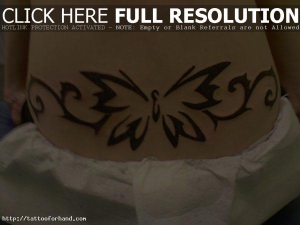 Tribal Lower Back Butterfly Tattoo